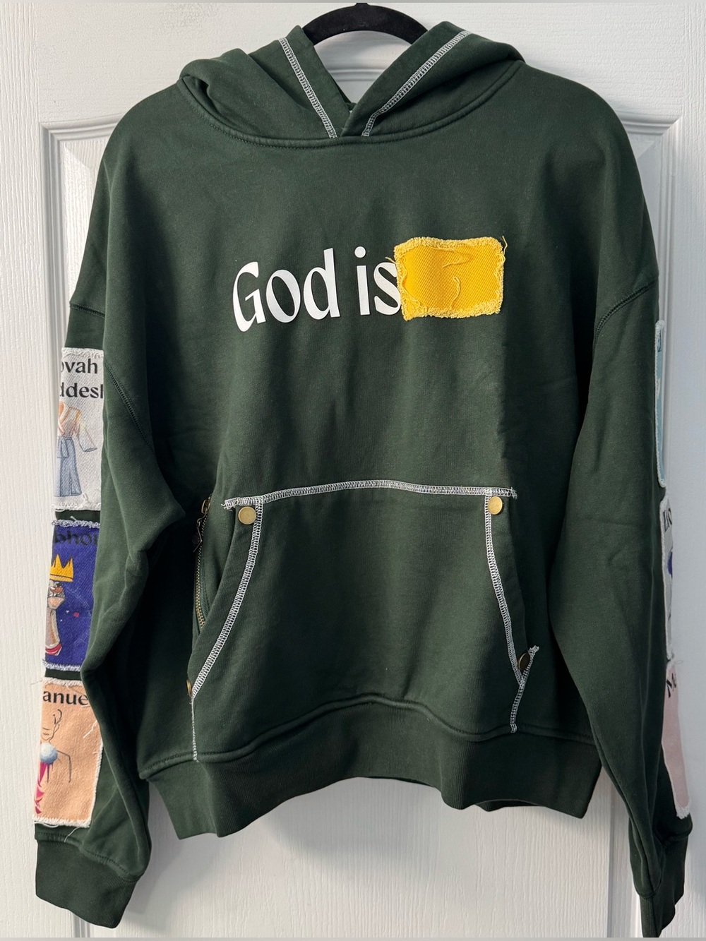 Scary But Beautiful Unisex NAMES OF GOD HOODIE in dark green - Picture 7 of 16